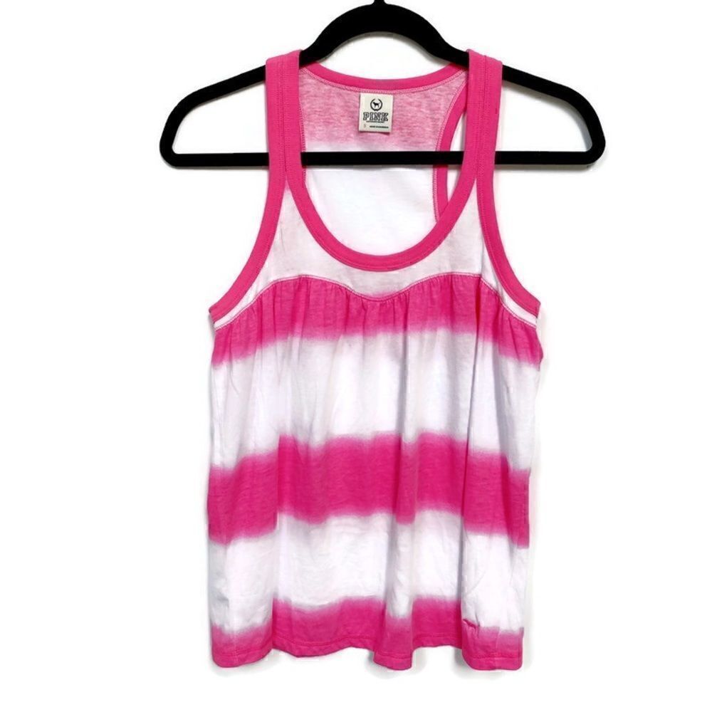 PINK Victoria’s Secret Sleeveless Tank Top Shirt Tie Dye Stripes Pink & White S